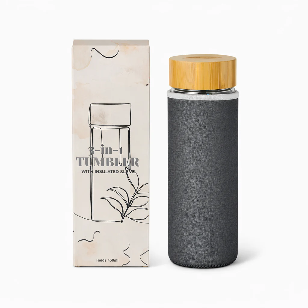 3 in 1 Sustainable Glass and Bamboo Tea Tumbler - Image 4